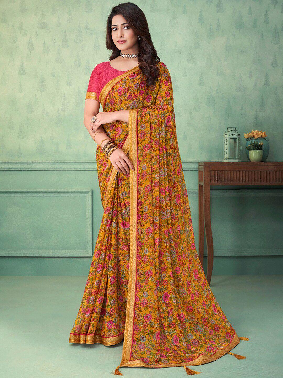 kasak floral printed zari pure chiffon saree