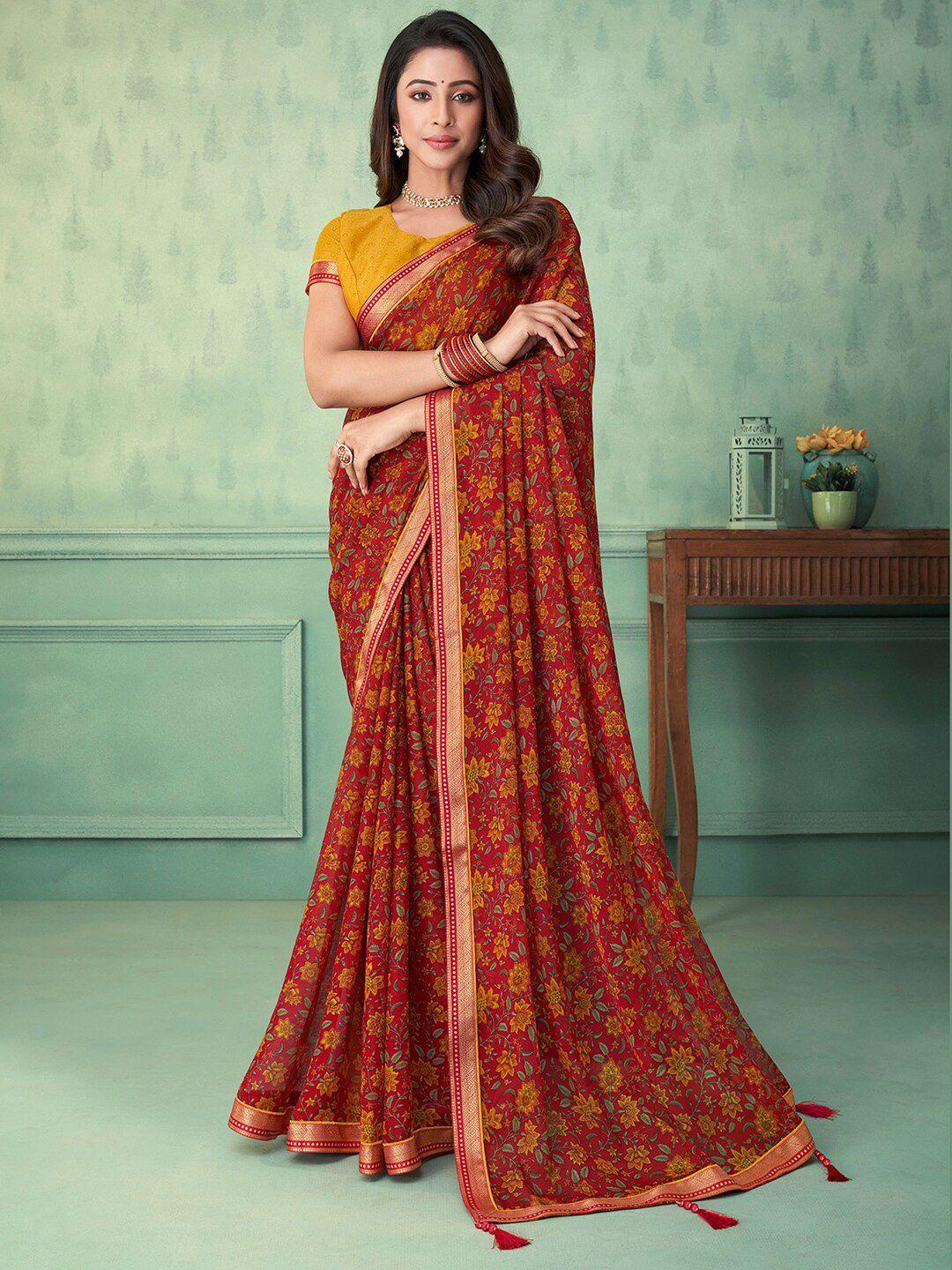 kasak floral printed zari pure chiffon saree