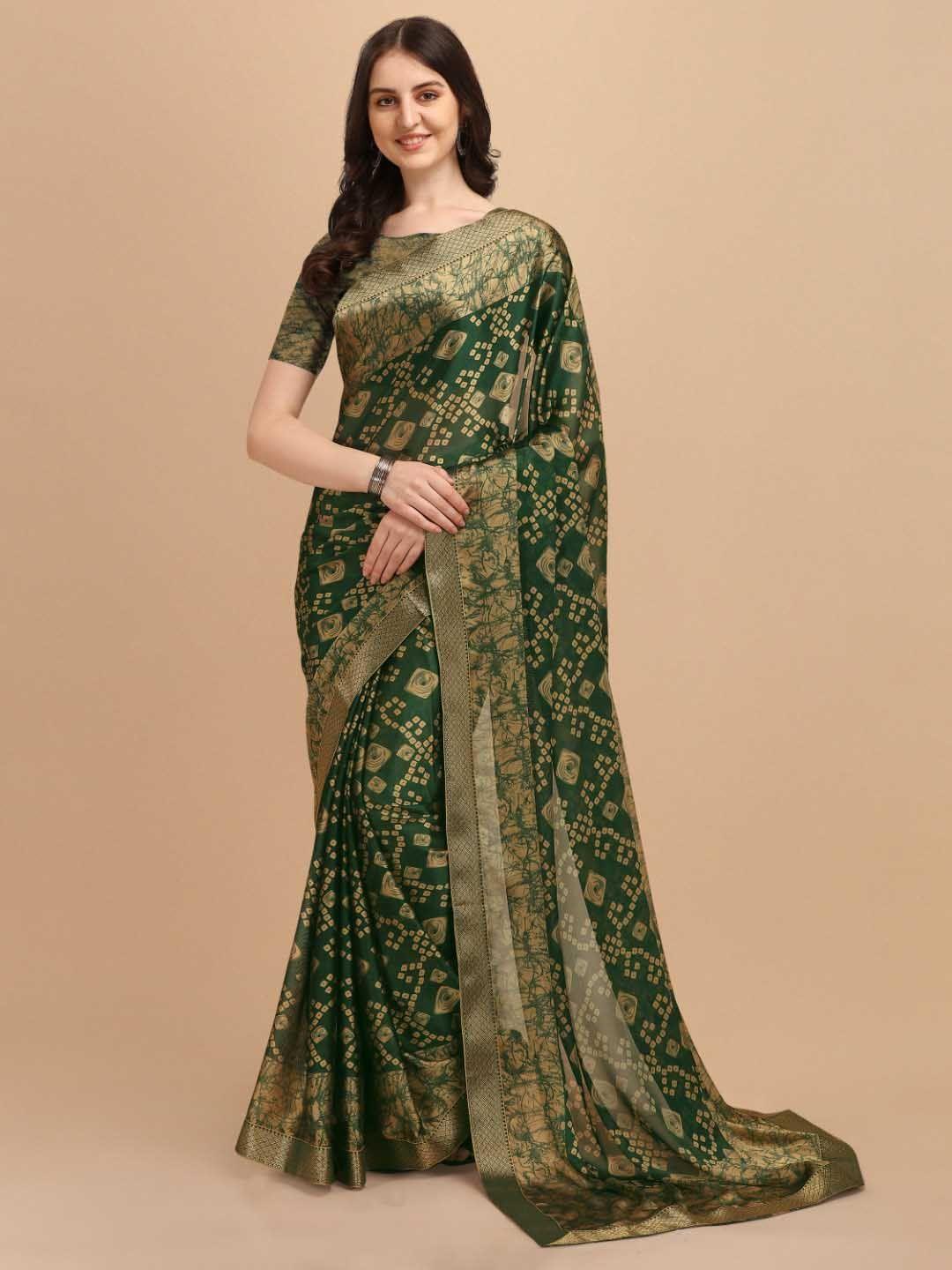 kasak green & gold-toned bandhani zari bandhani saree