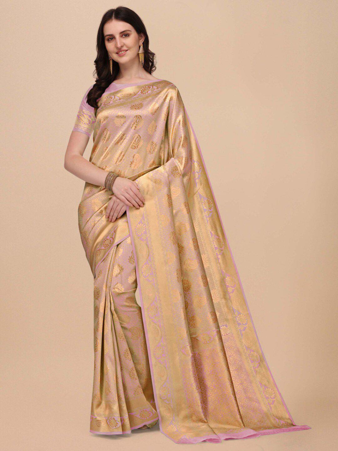 kasak pink & gold-toned ethnic motifs zari banarasi saree