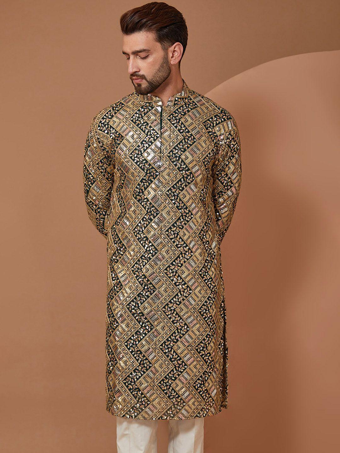 kasbah clothing nishchaiy sajdeh mirror work embellished mandarin collar georgette kurta