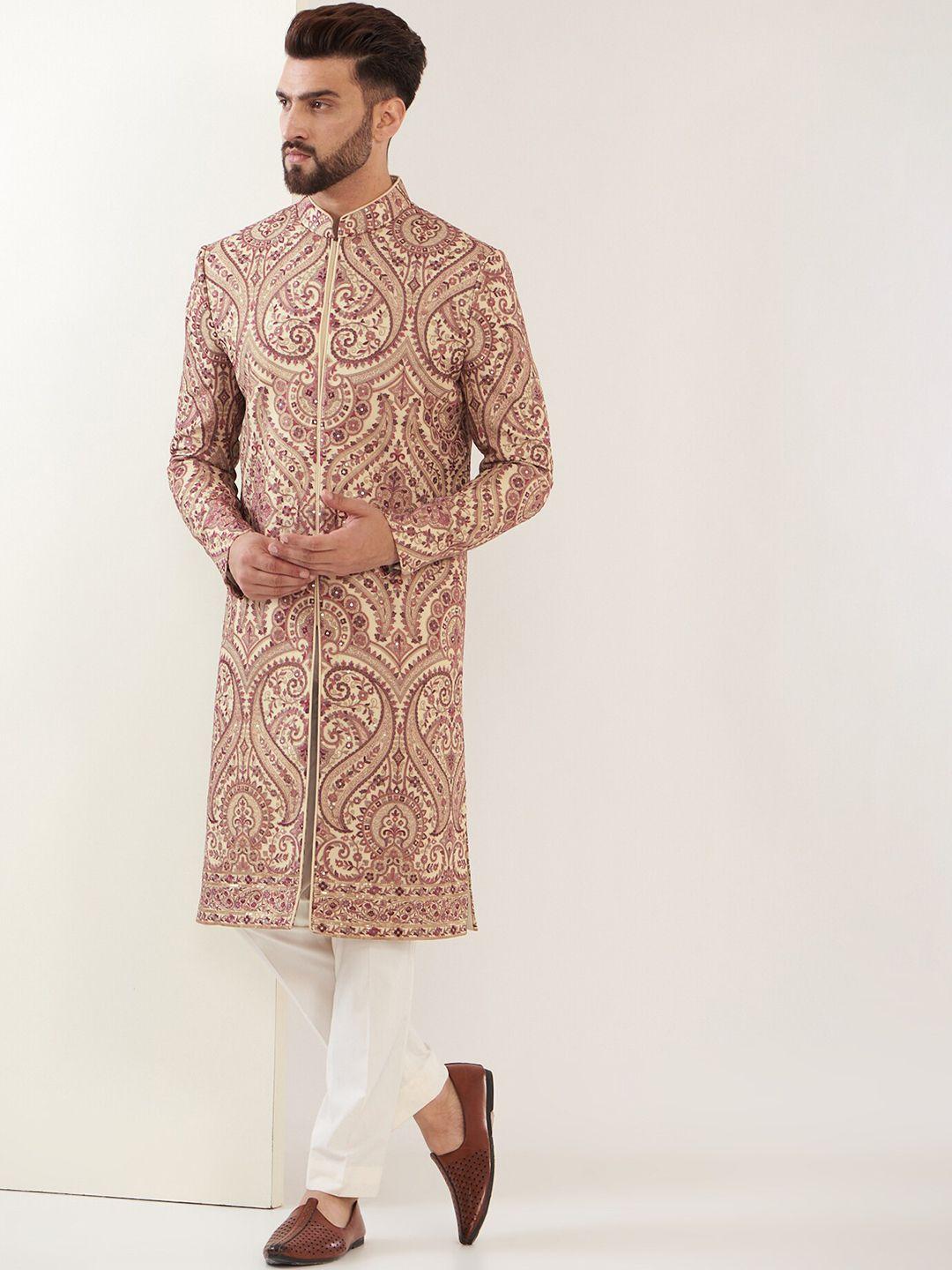 kasbah clothing nishchaiy sajdeh embroidered silk sherwani
