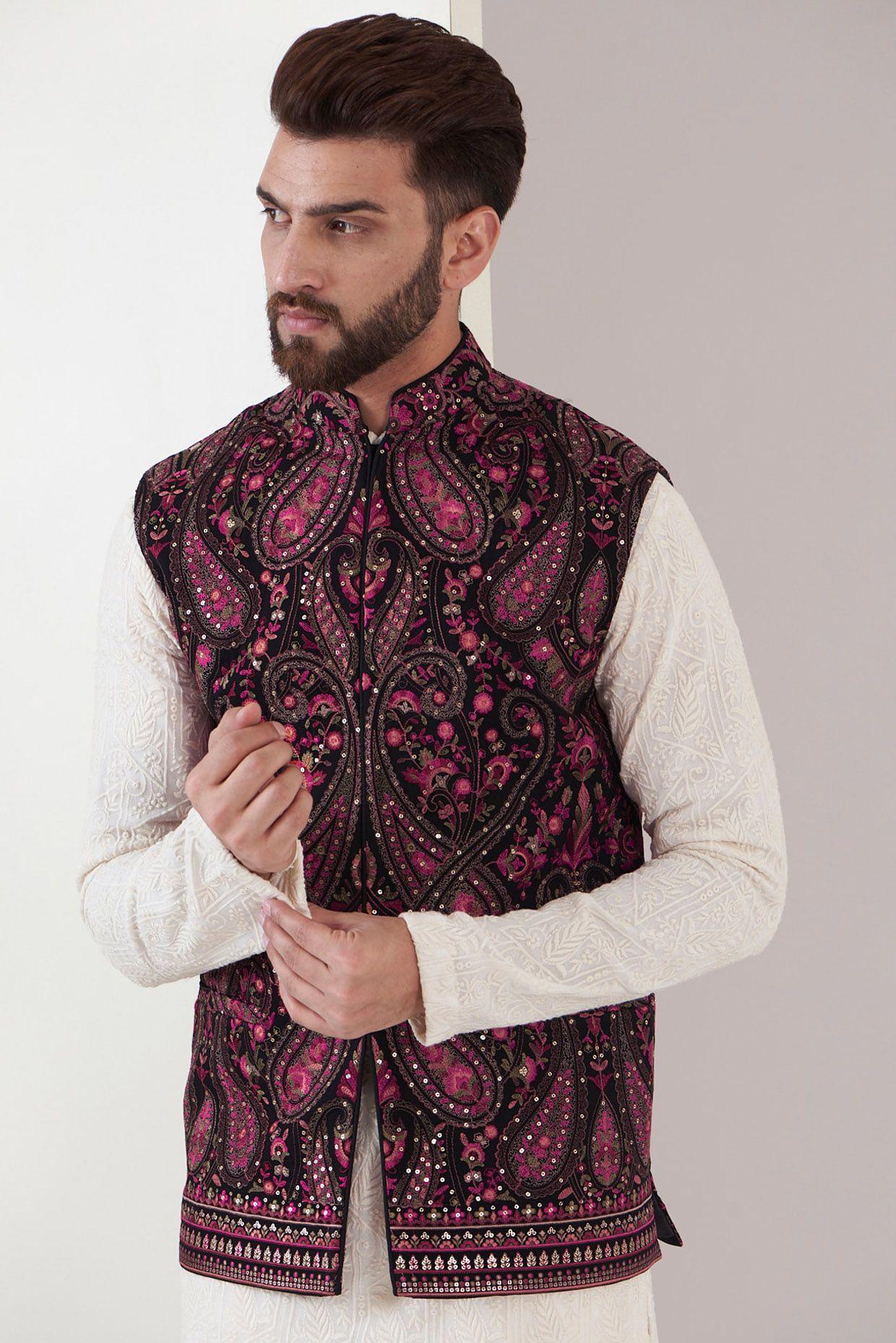 kasbah clothing nishchaiy sajdeh floral embroidered sequined nehru jacket
