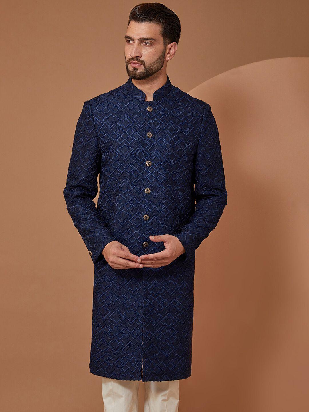 kasbah clothing nishchaiy sajdeh geometric embroidered silk sherwani set
