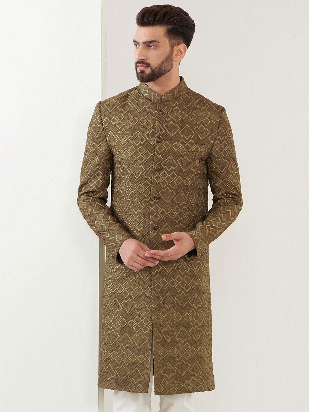 kasbah clothing nishchaiy sajdeh geometric embroidered silk sherwani