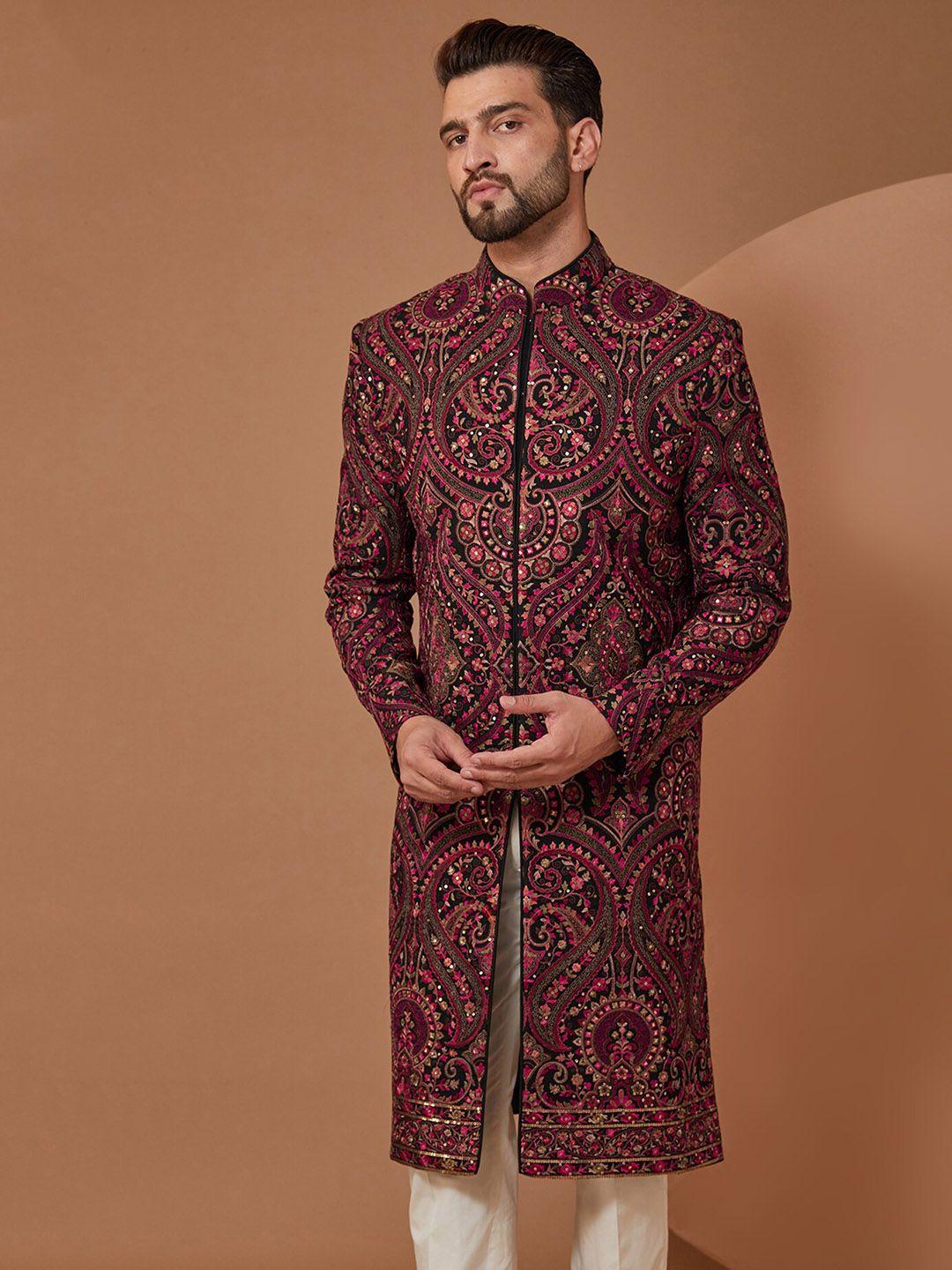 kasbah clothing nishchaiy sajdeh kashmiri jamawar embroidered silk sherwani set