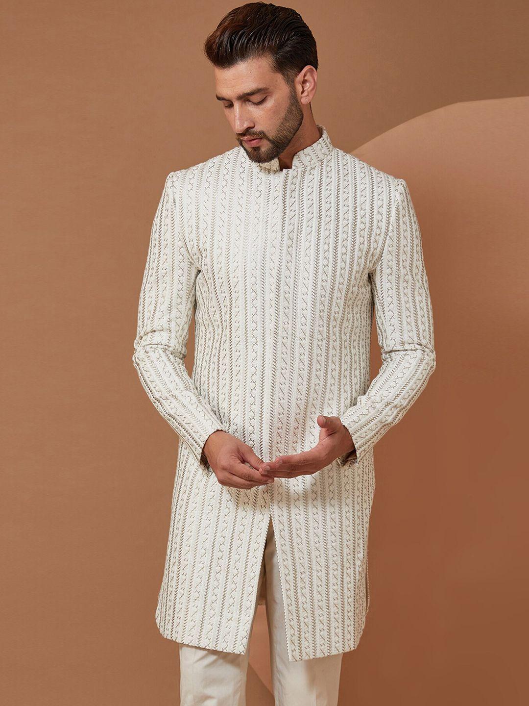 kasbah clothing nishchaiy sajdeh striped embroidered indowestern sherwani