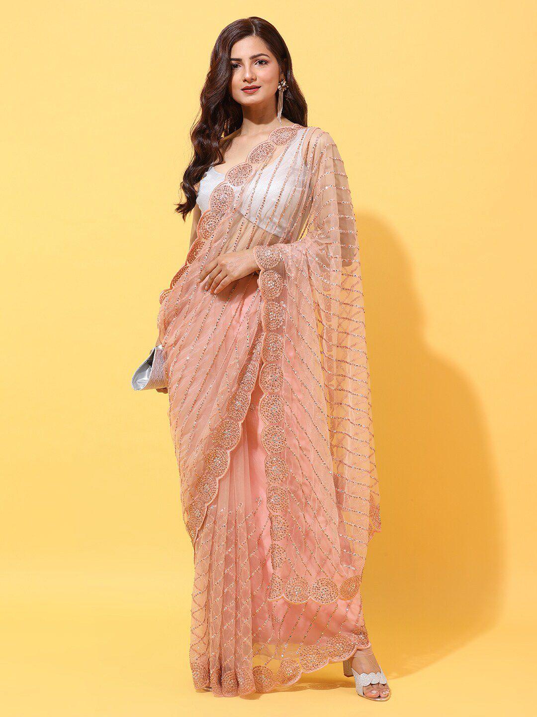 kasee embroidered striped net saree