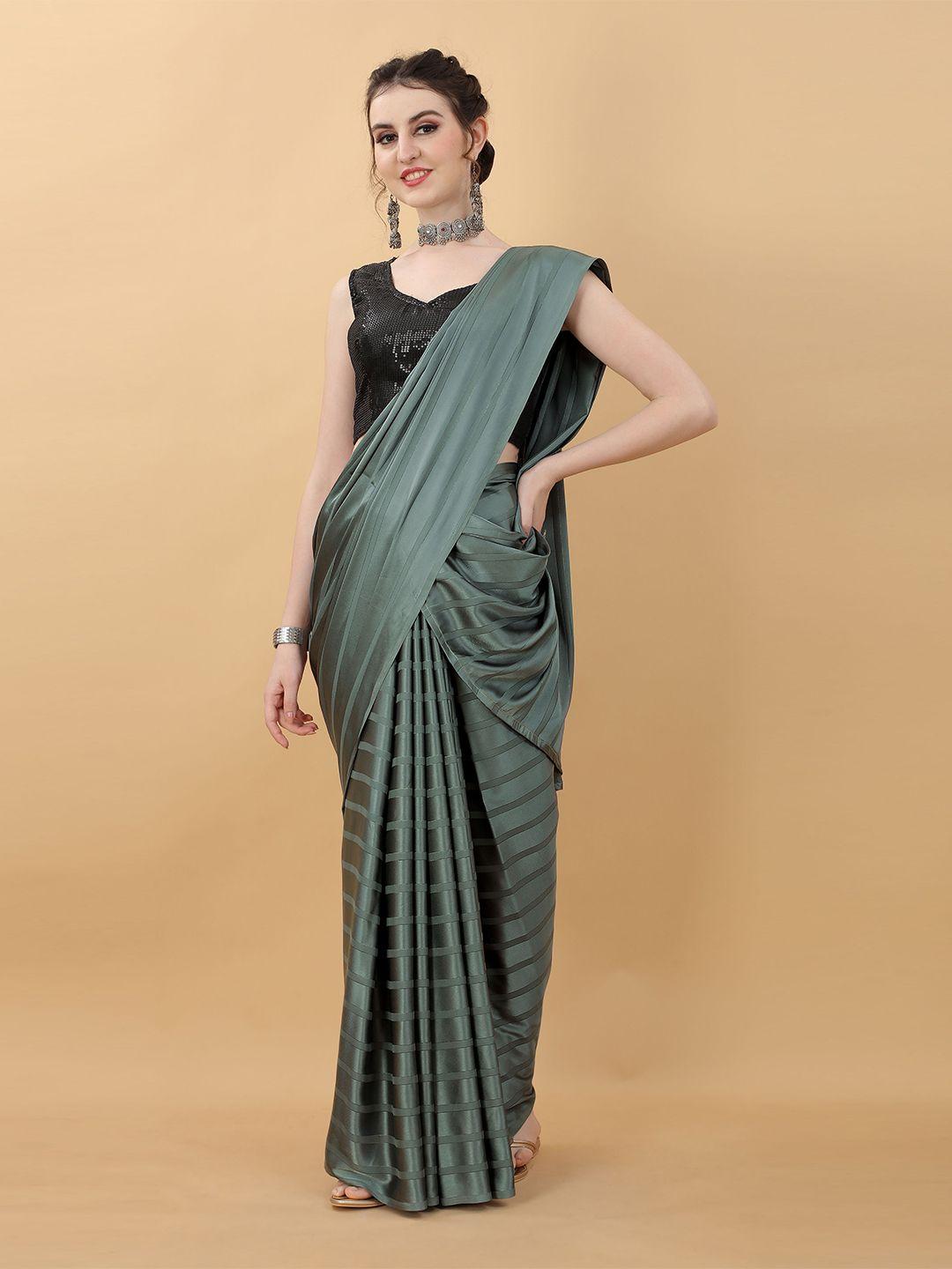 kasee grey striped poly georgette saree