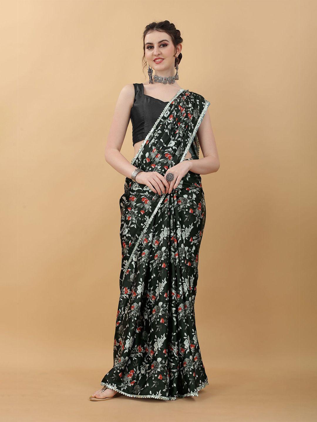 kasee black & white floral satin saree