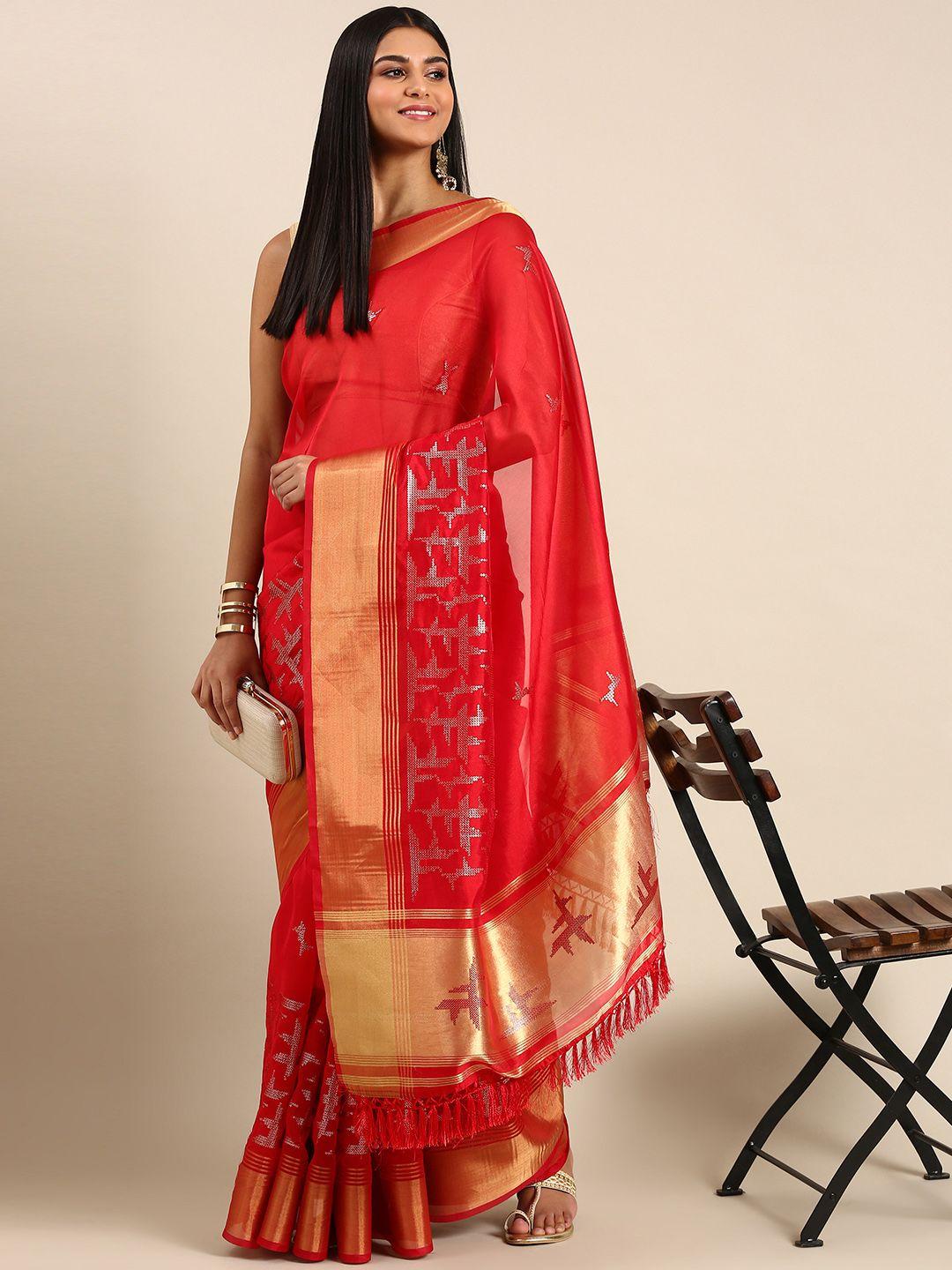 kasee embellished sequinned silk blend saree