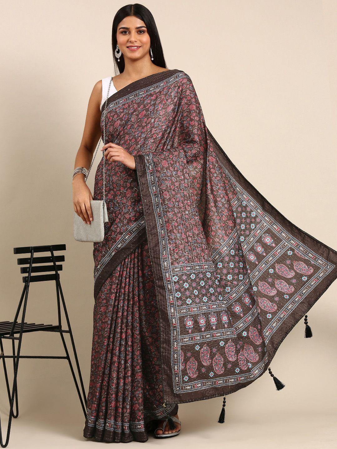 kasee ethnic motifs printed satin saree