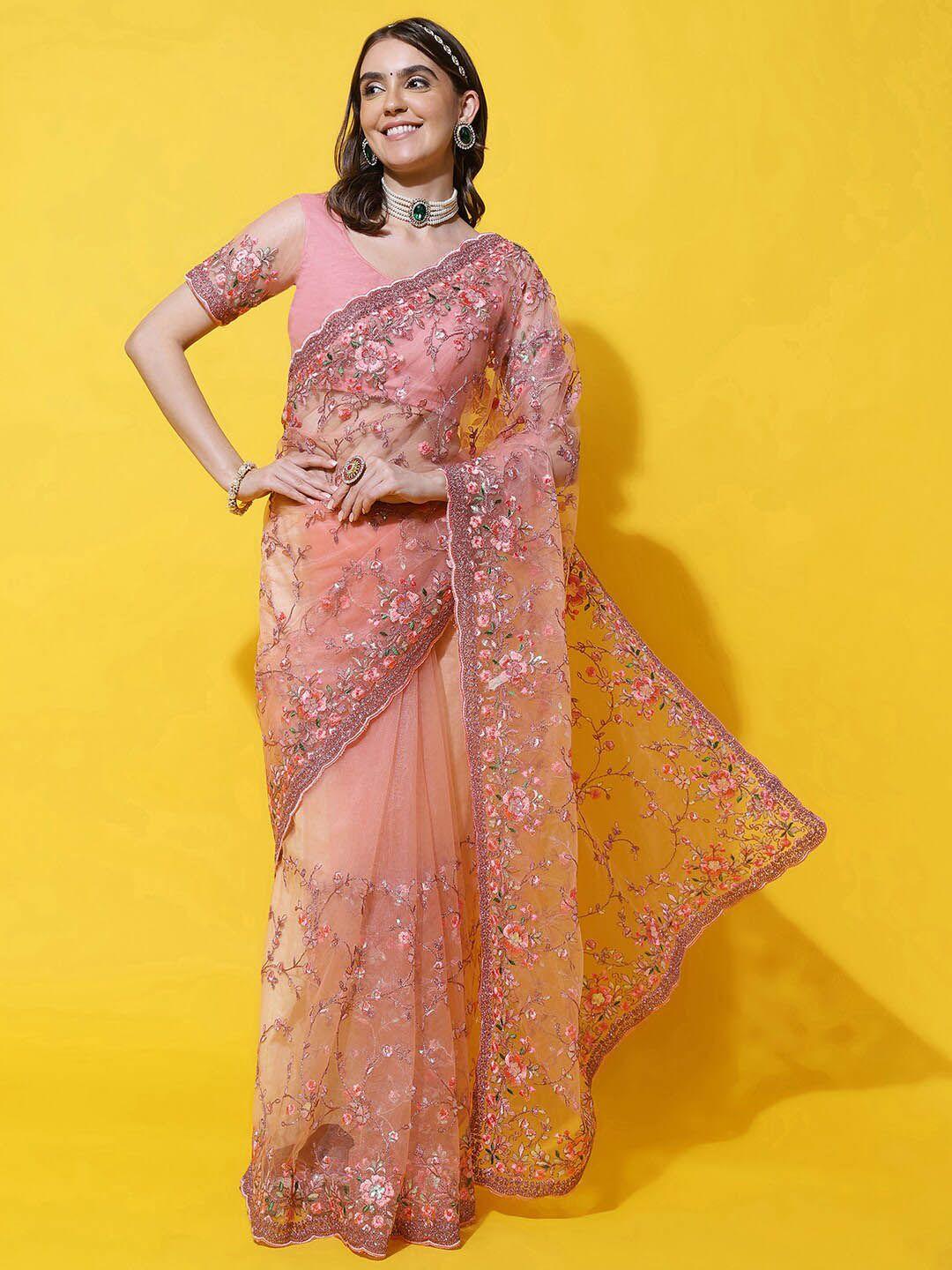 kasee floral embroidered net saree