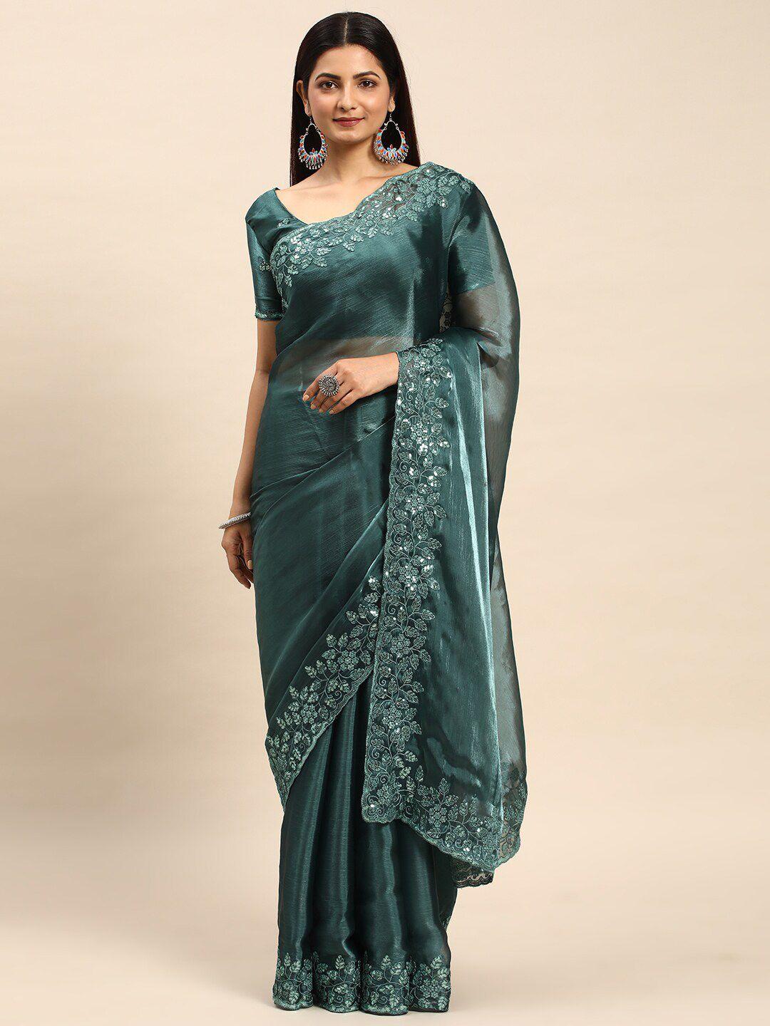 kasee floral embroidered poly chiffon saree