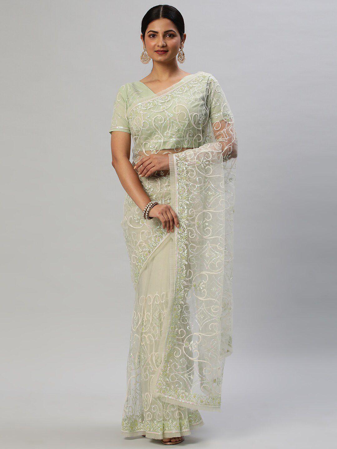 kasee floral embroidered sequinned net saree