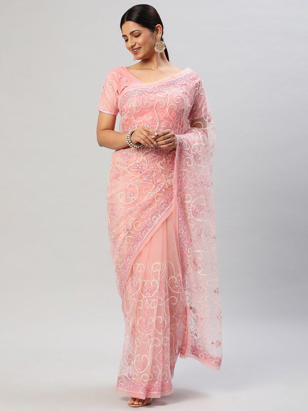 kasee floral embroidered sequinned net saree