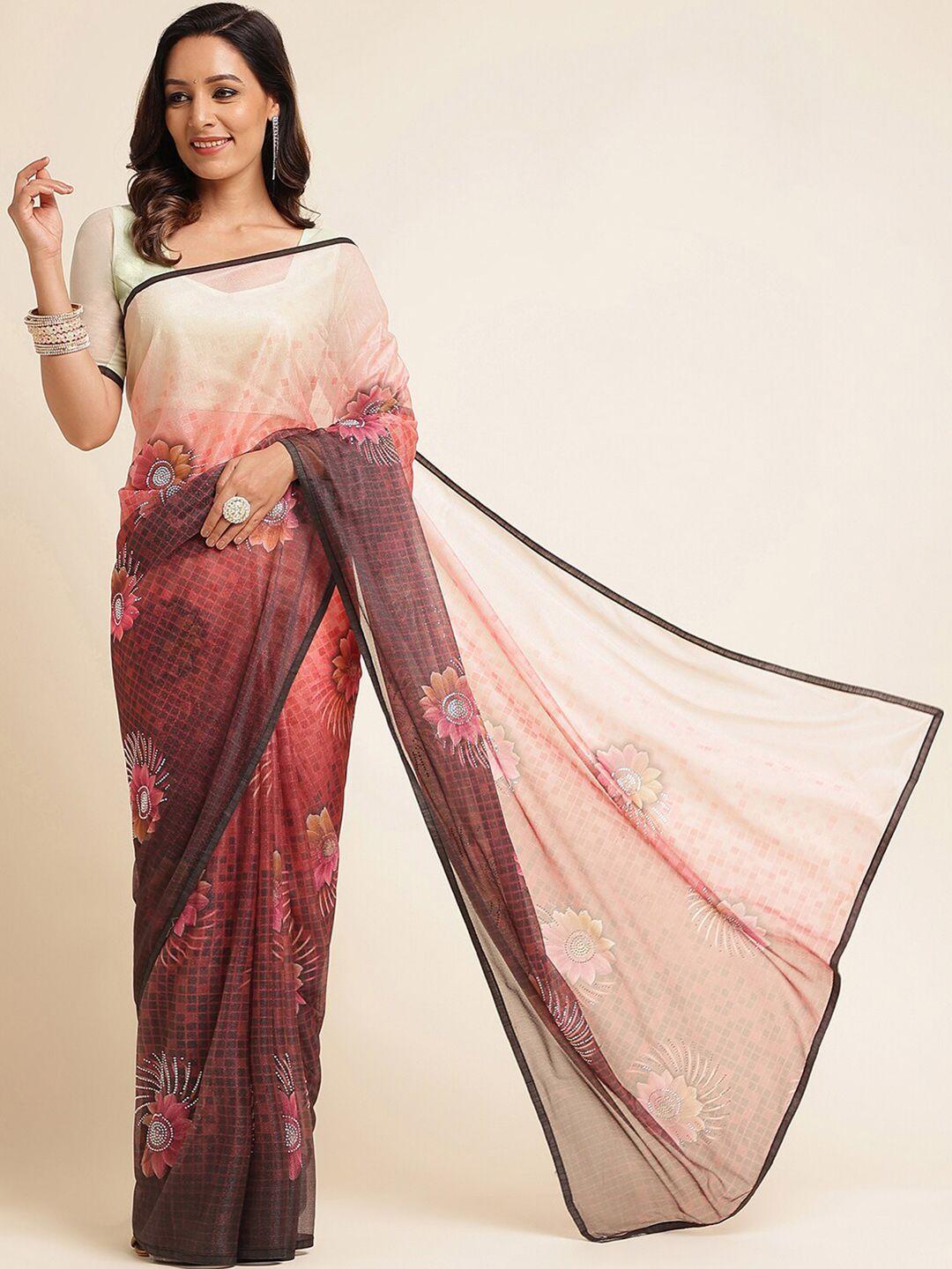 kasee floral printed beads & stones saree