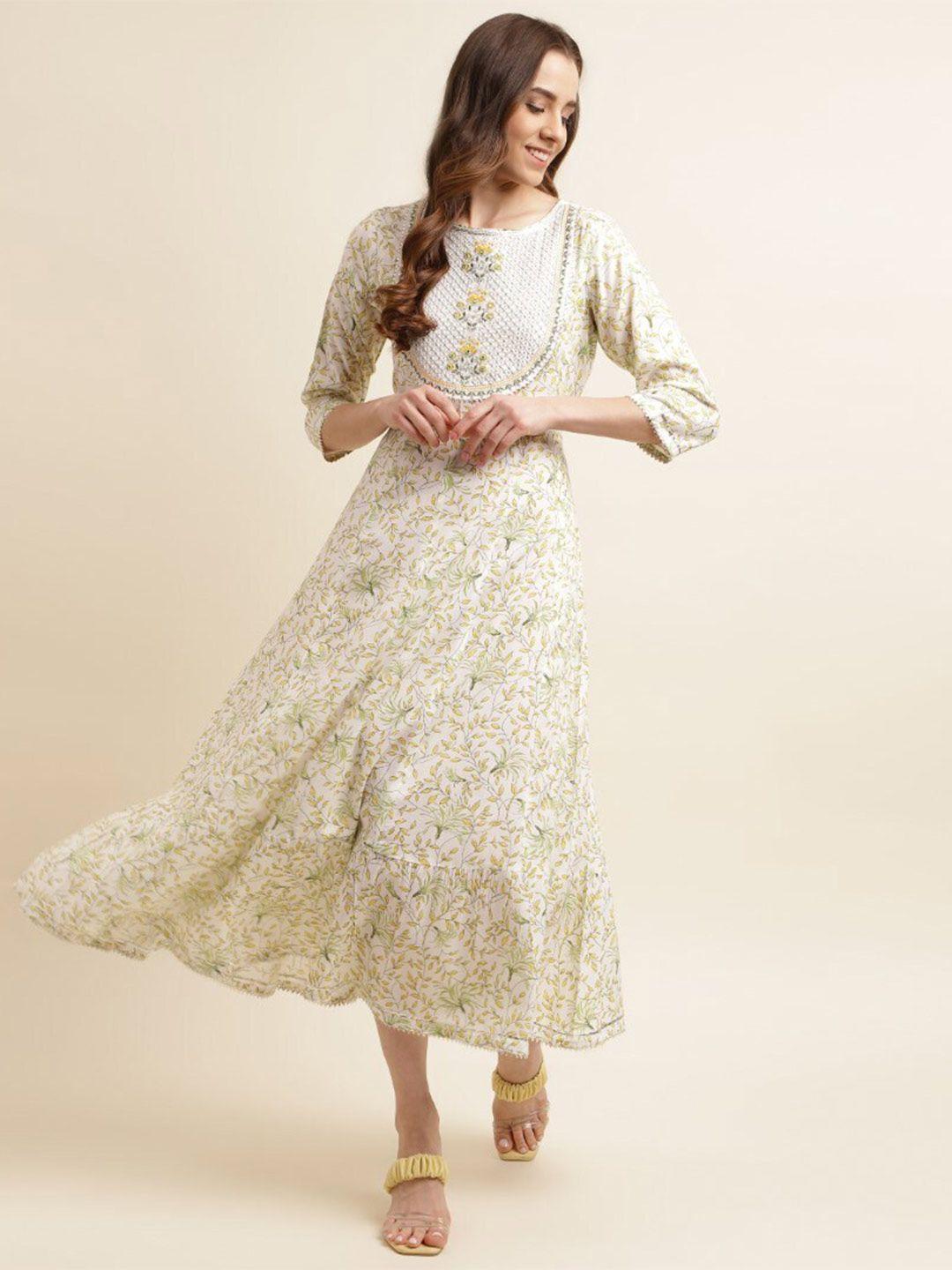 kasee floral printed embroidered fit & flare ethnic dress