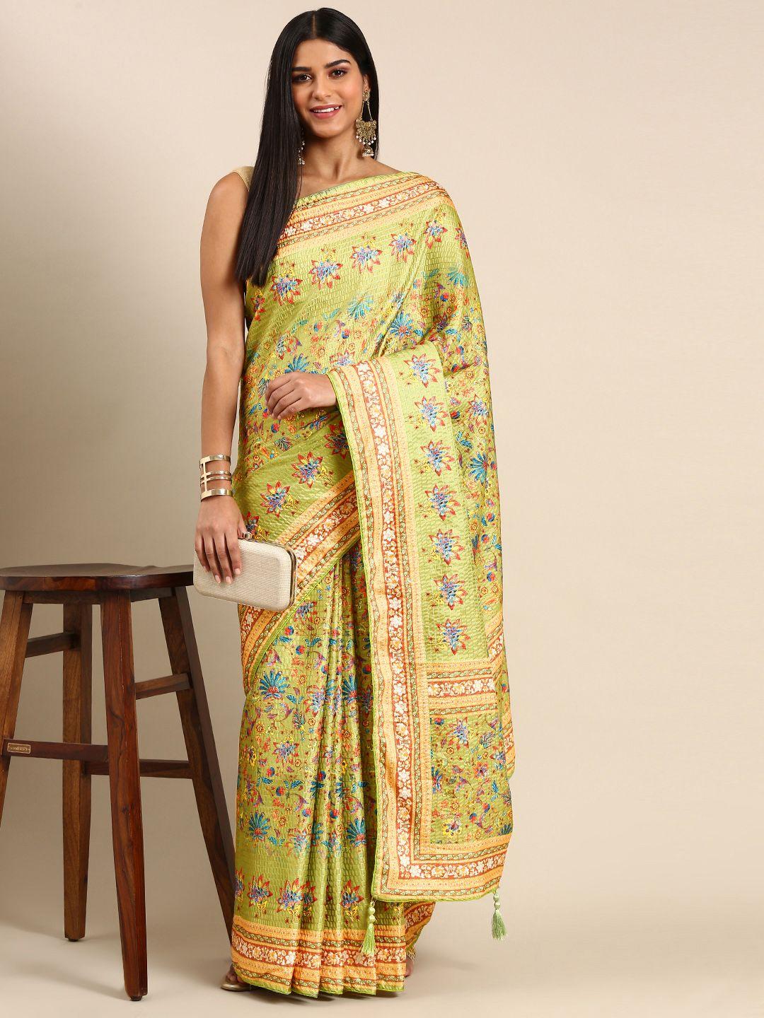 kasee floral printed satin saree