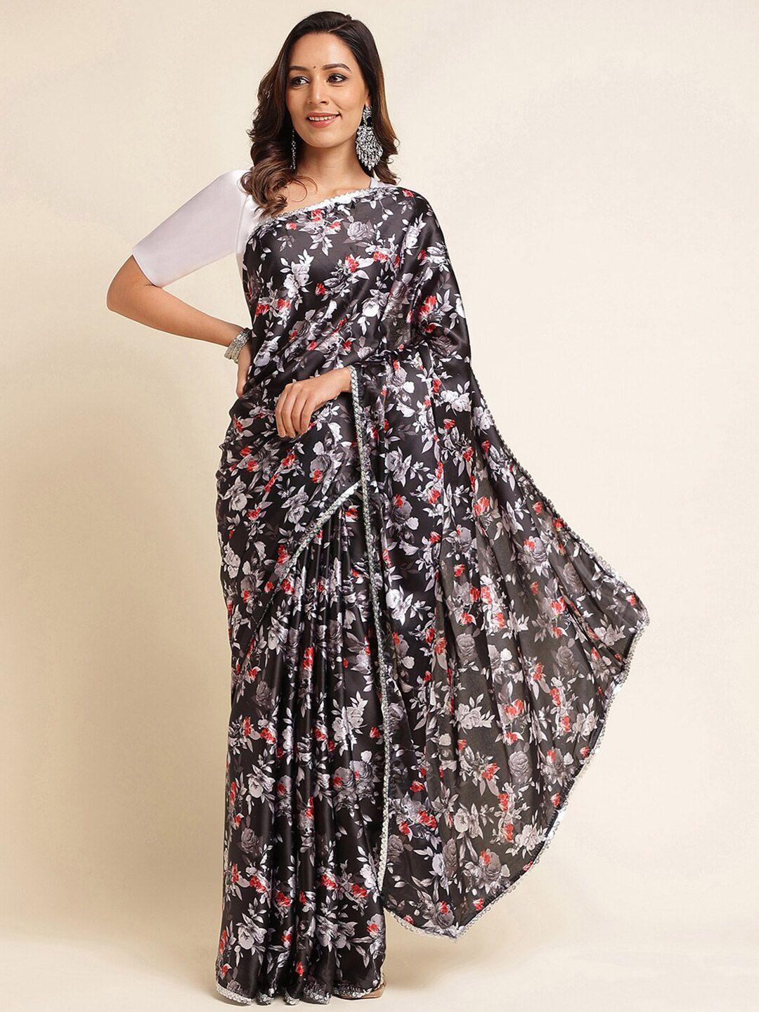 kasee floral printed sequined satin saree