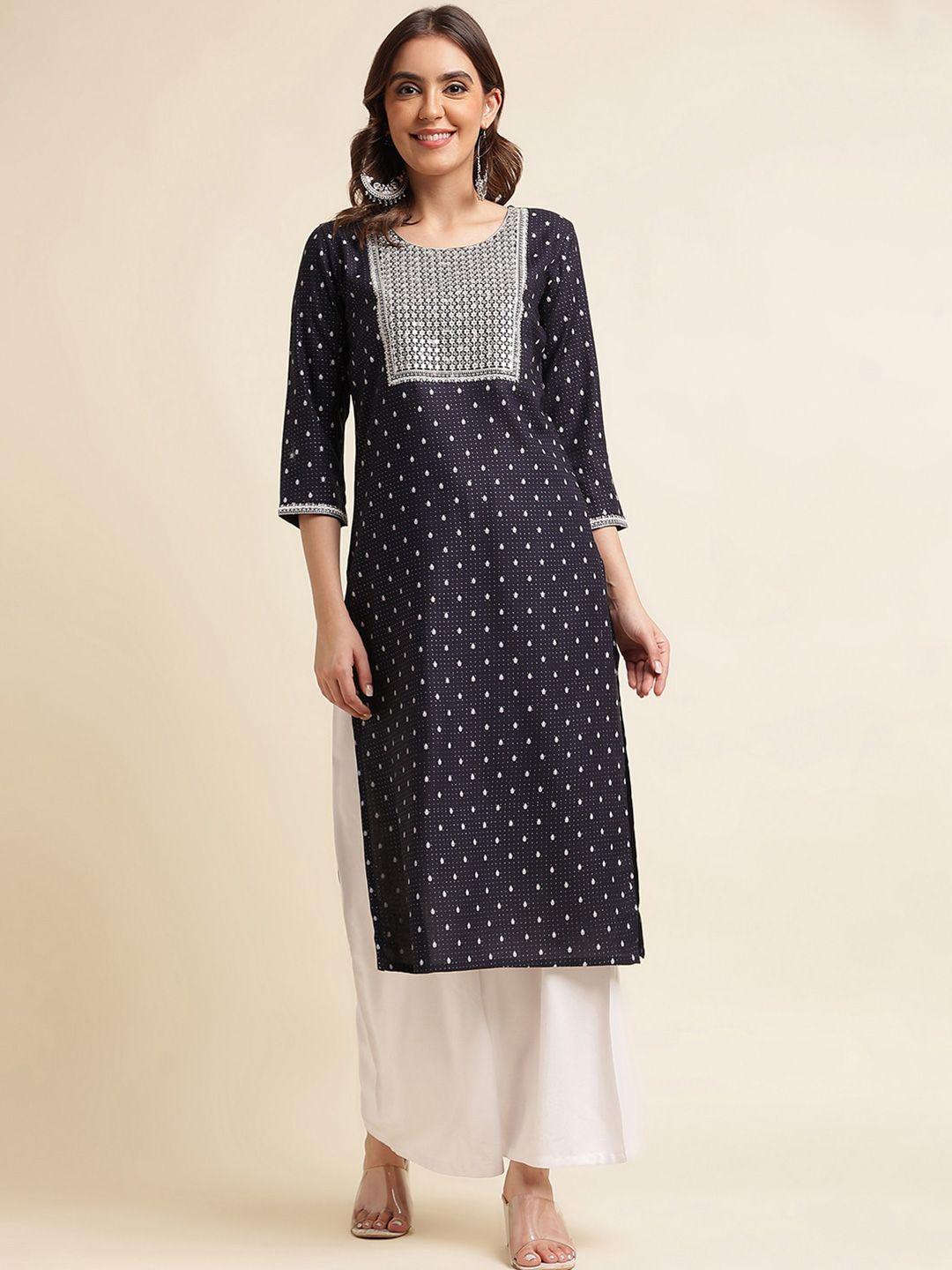 kasee geometric embroidered thread work kurta