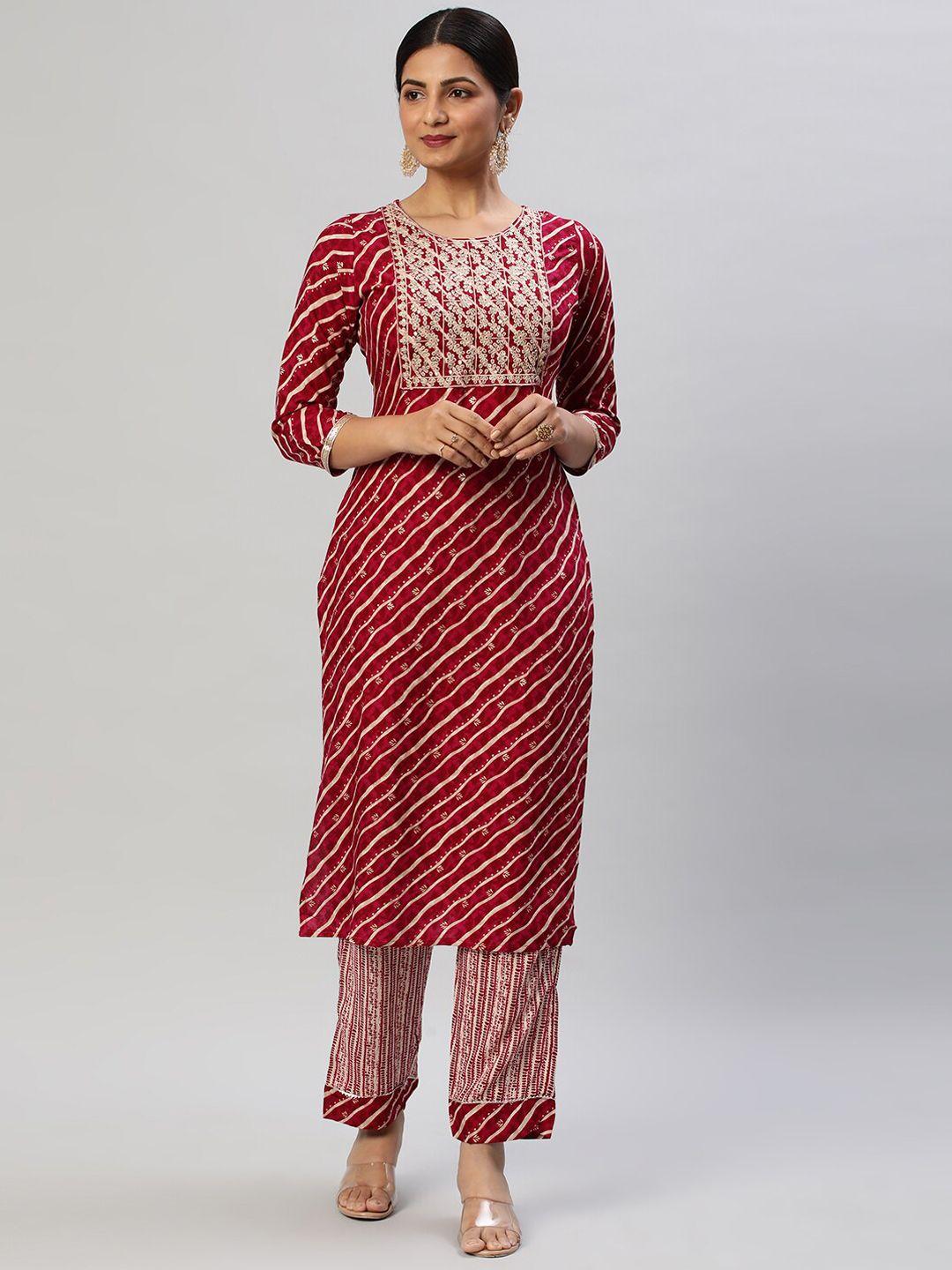 kasee leheriya printed round neck regular sequinned kurta with trousers