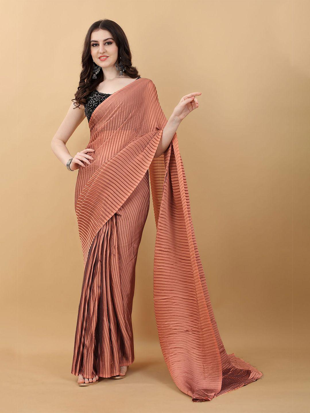 kasee peach-coloured poly georgette saree