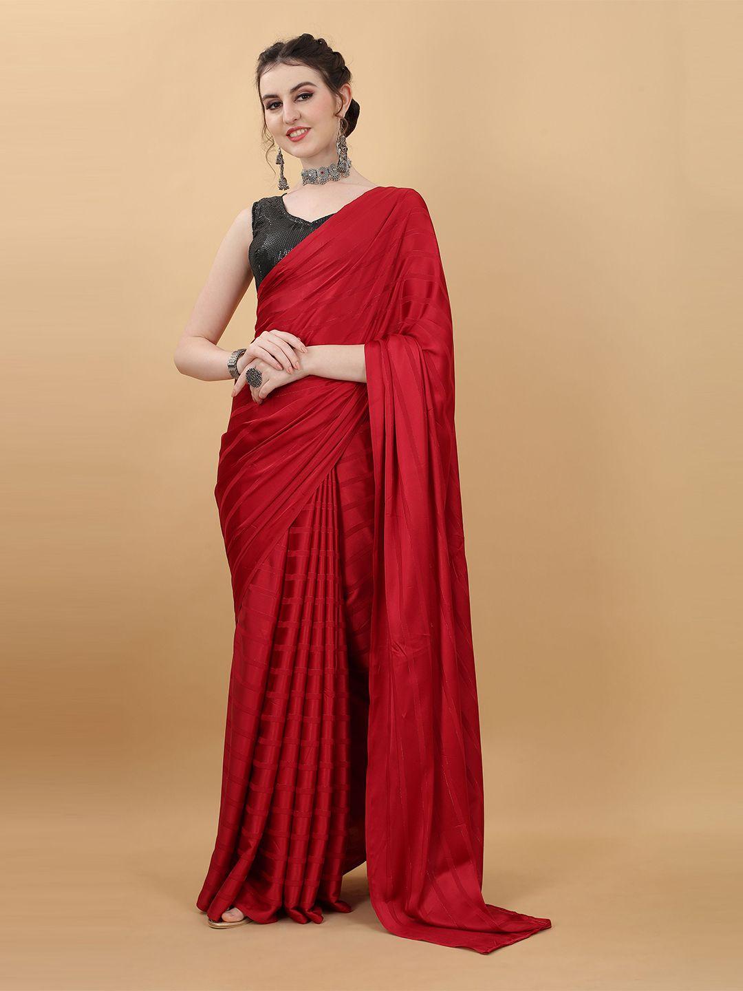 kasee red & black striped poly georgette saree