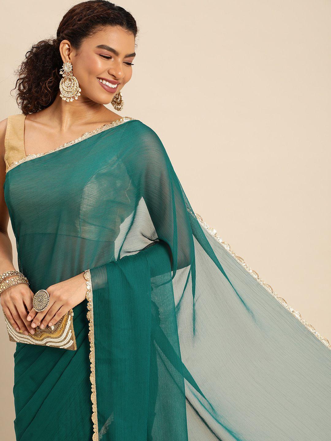 kasee solid sequinned pure georgette saree