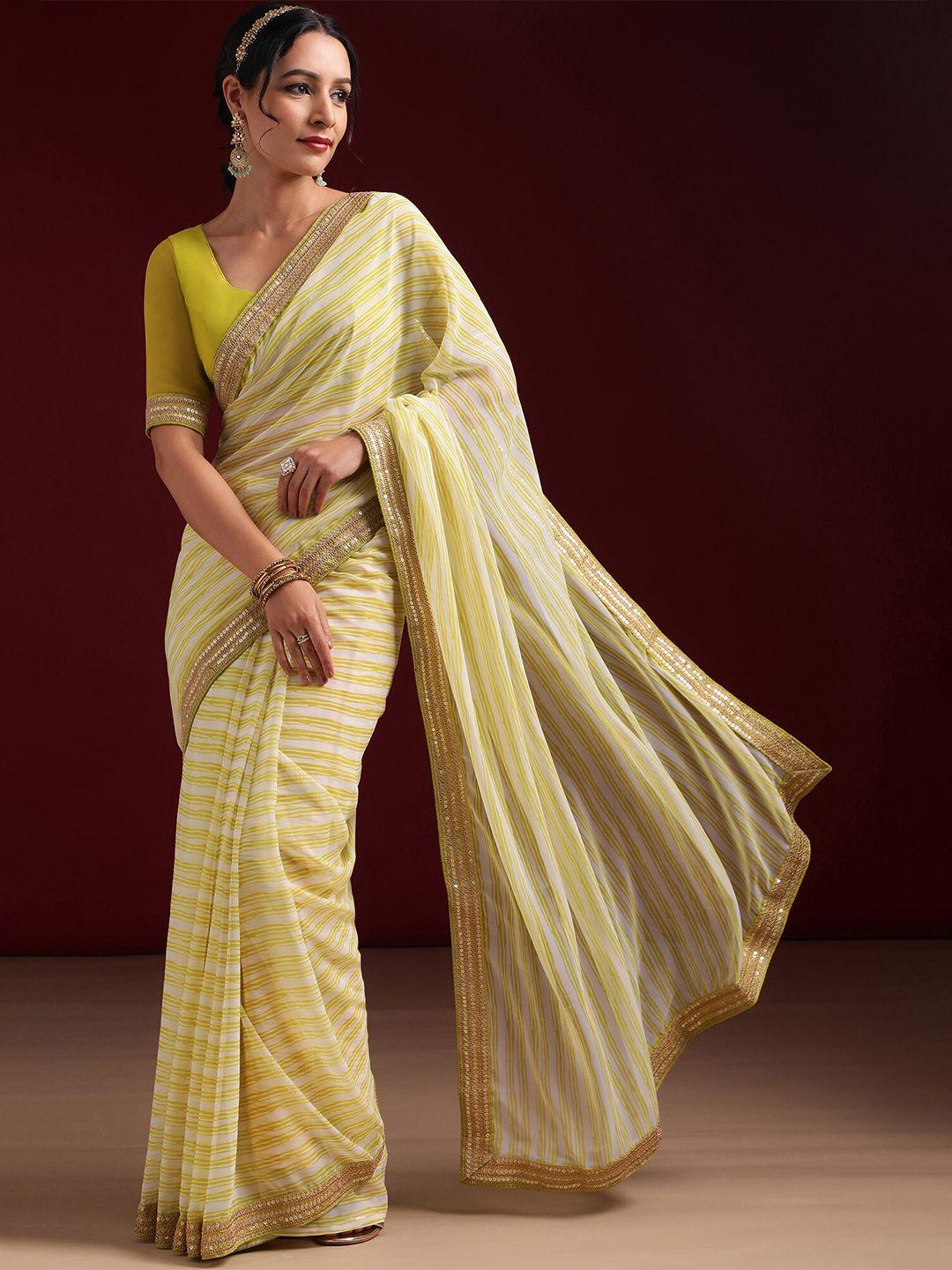 kasee striped embroidered poly georgette saree