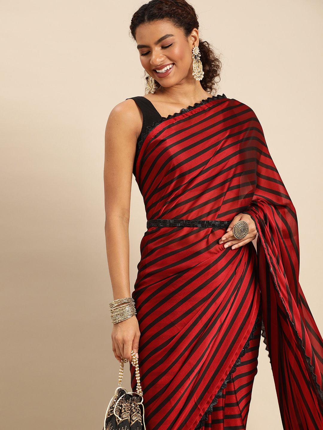 kasee striped sequinned pure georgette saree