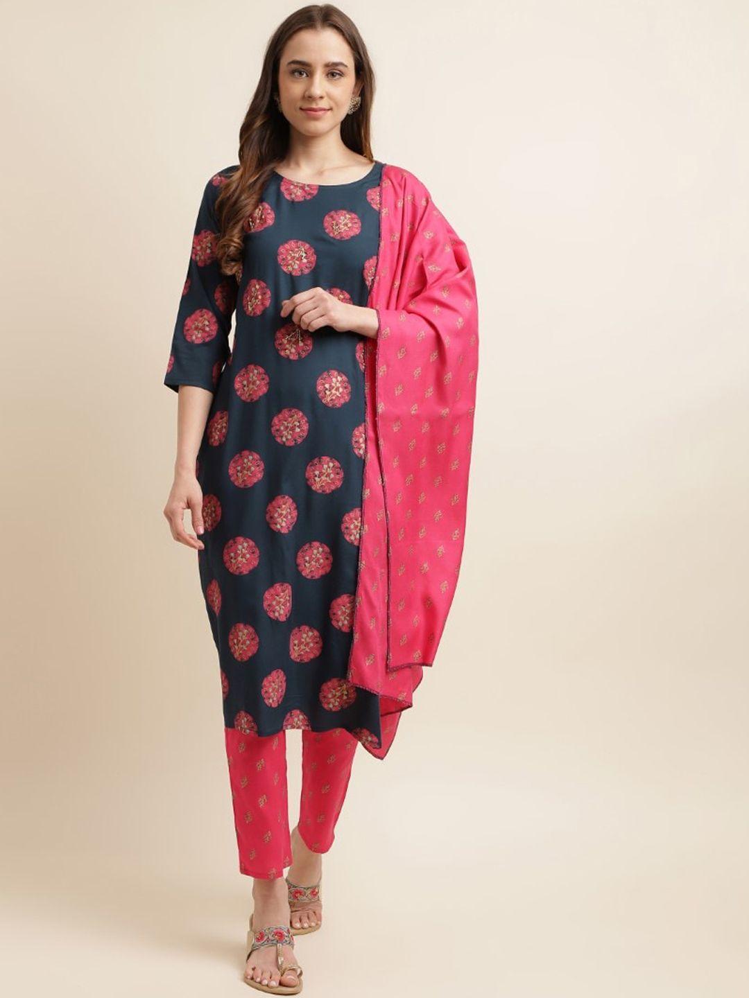 kasee women ethnic motifs printed regular kurta with trousers & dupatta