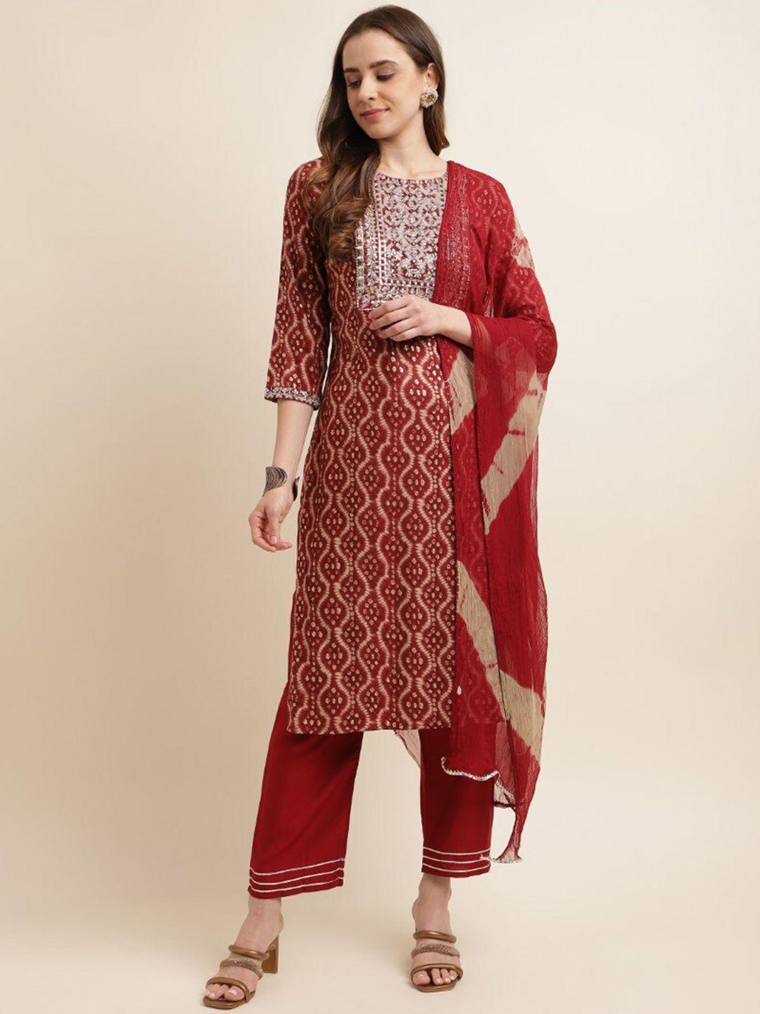 kasee women ethnic motifs printed regular sequinned kurta with trousers & dupatta
