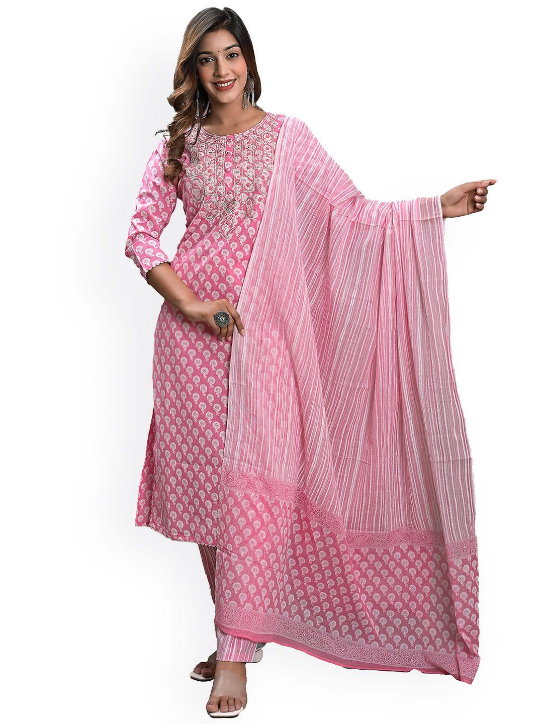 kasheeda ethnic motifs embroidered thread work pure cotton kurta with harem pants & with
