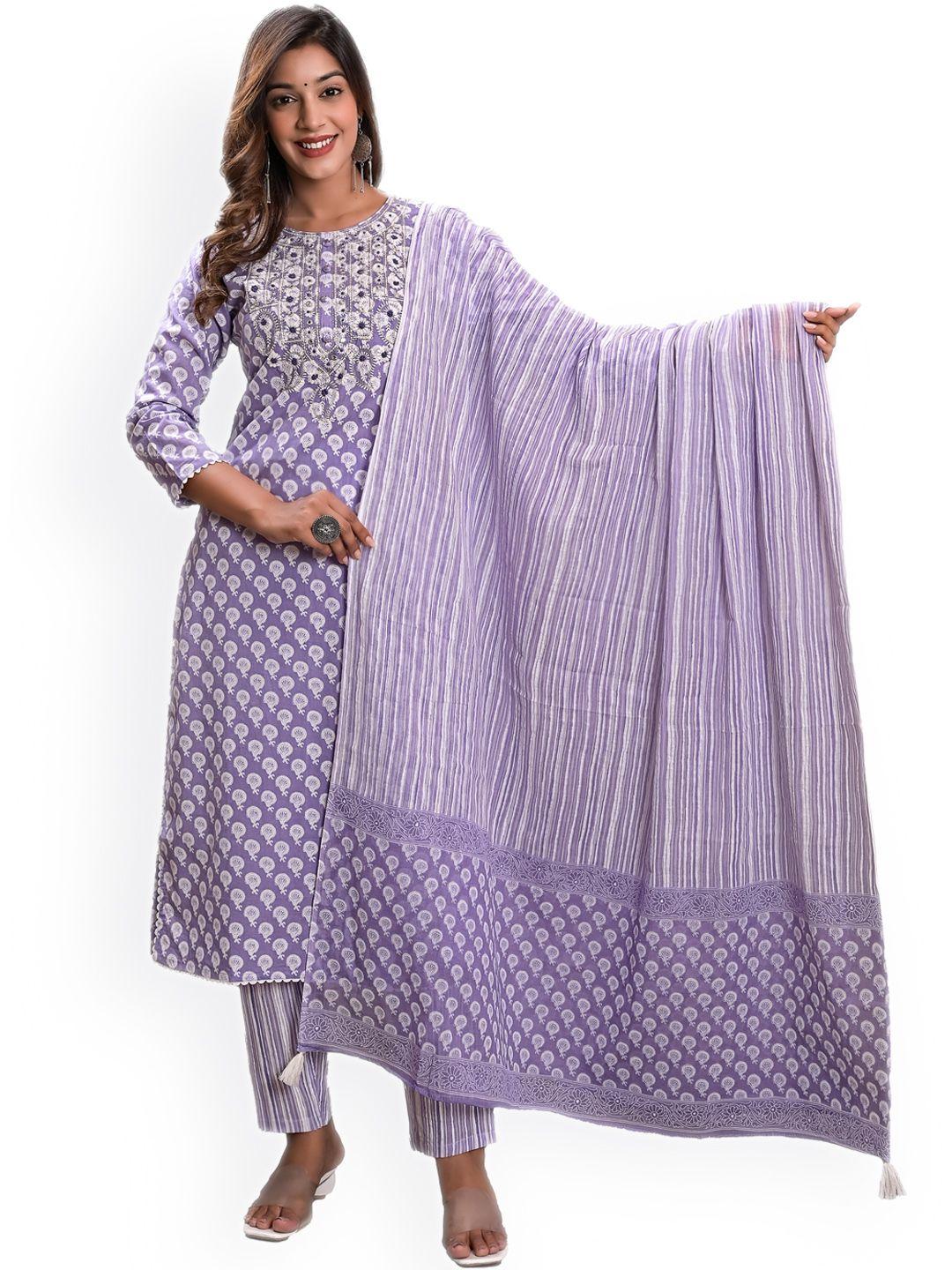 kasheeda ethnic motifs embroidered thread work pure cotton kurta with trousers & with