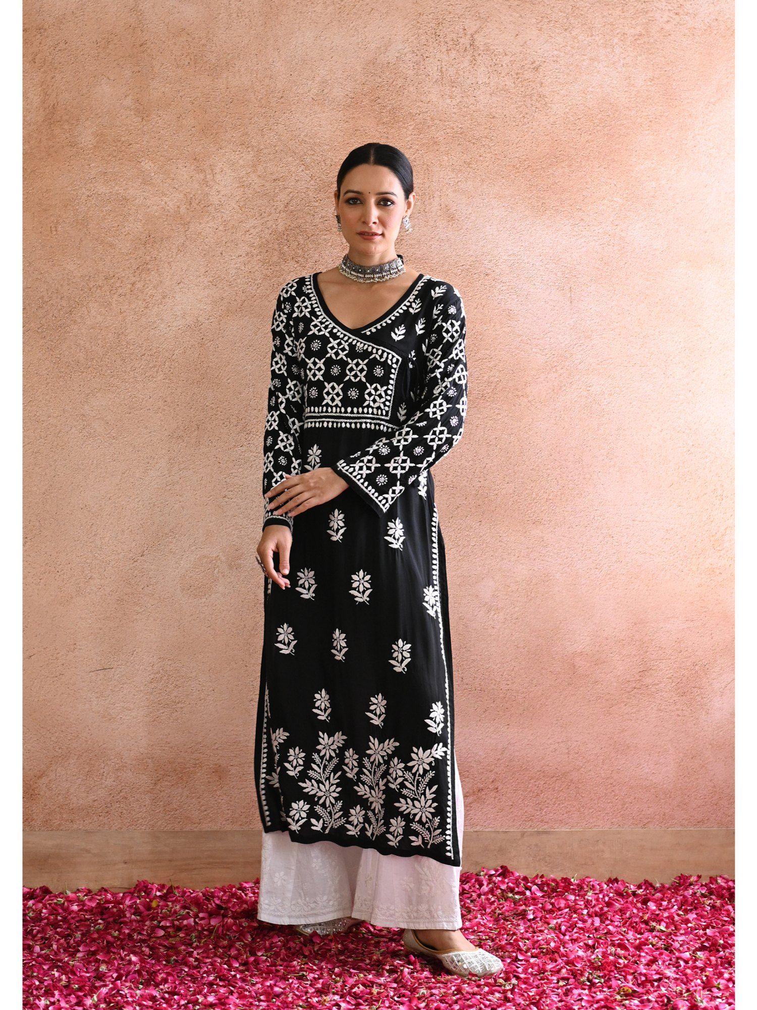 kashish chikankari black modal straight kurta