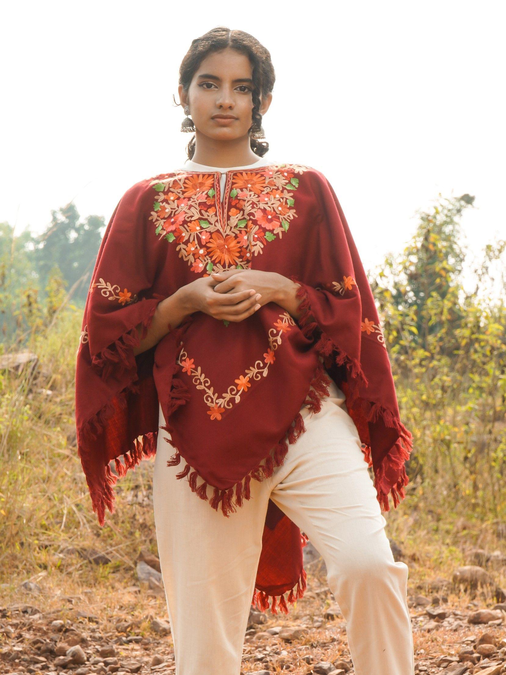 kashmiri embroidery wool poncho