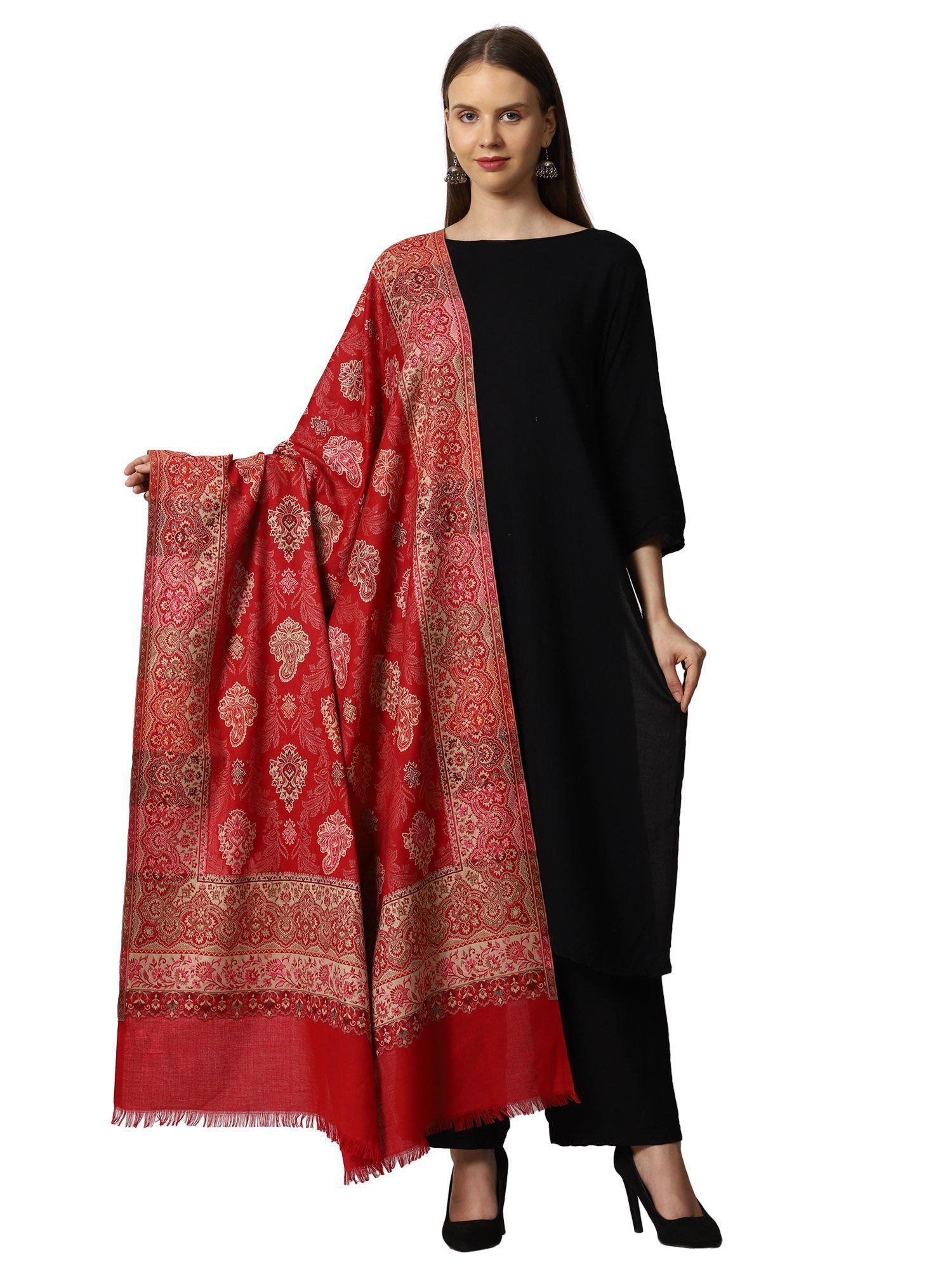 kashmiri kani wool shawl for women-maroon