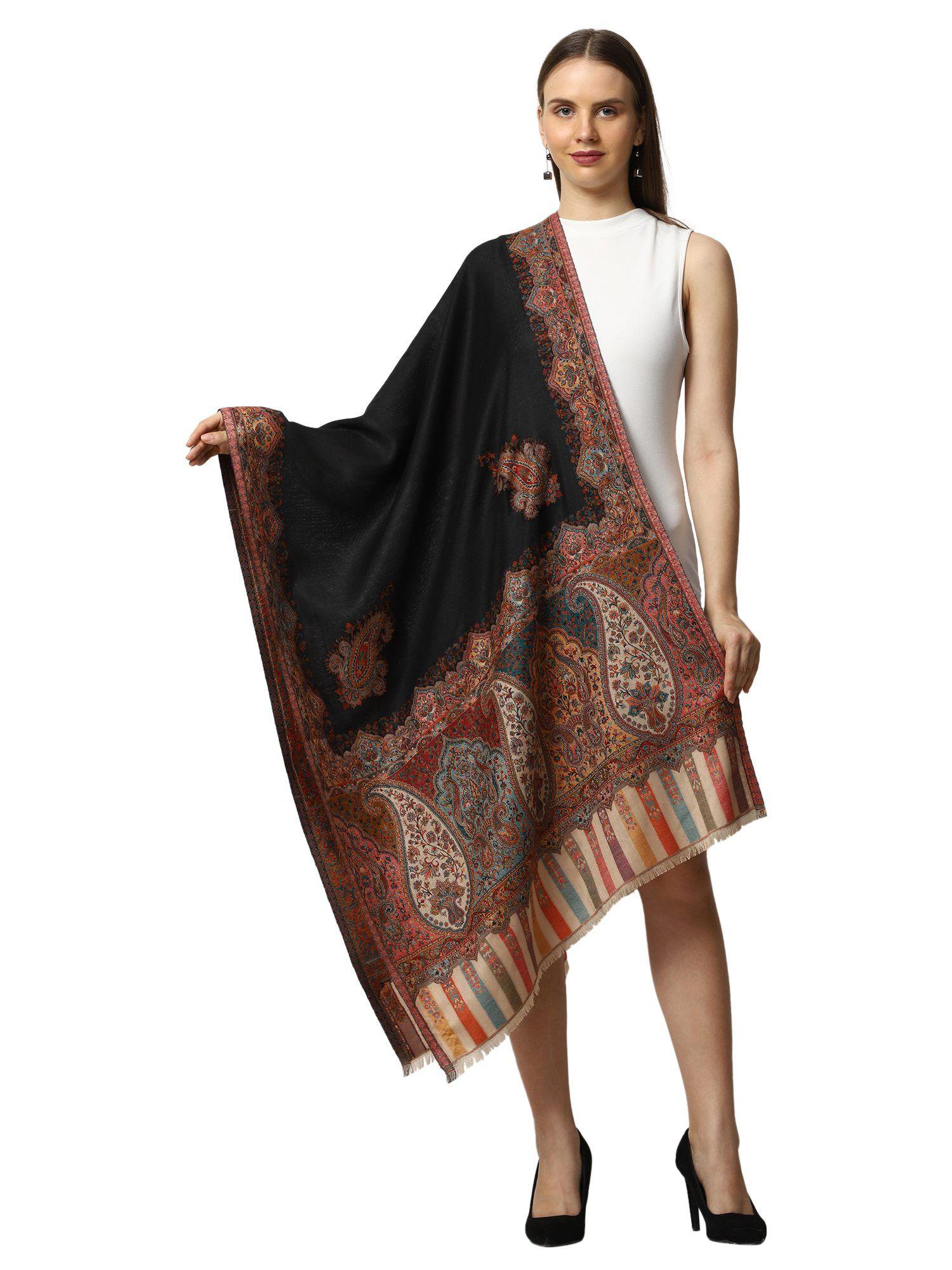 kashmiri kani wool stole for women-black