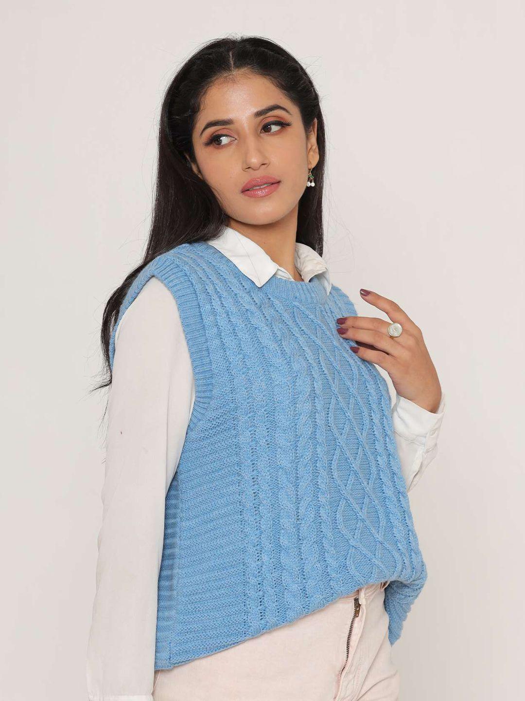 kasma women blue cable knit sweater vest