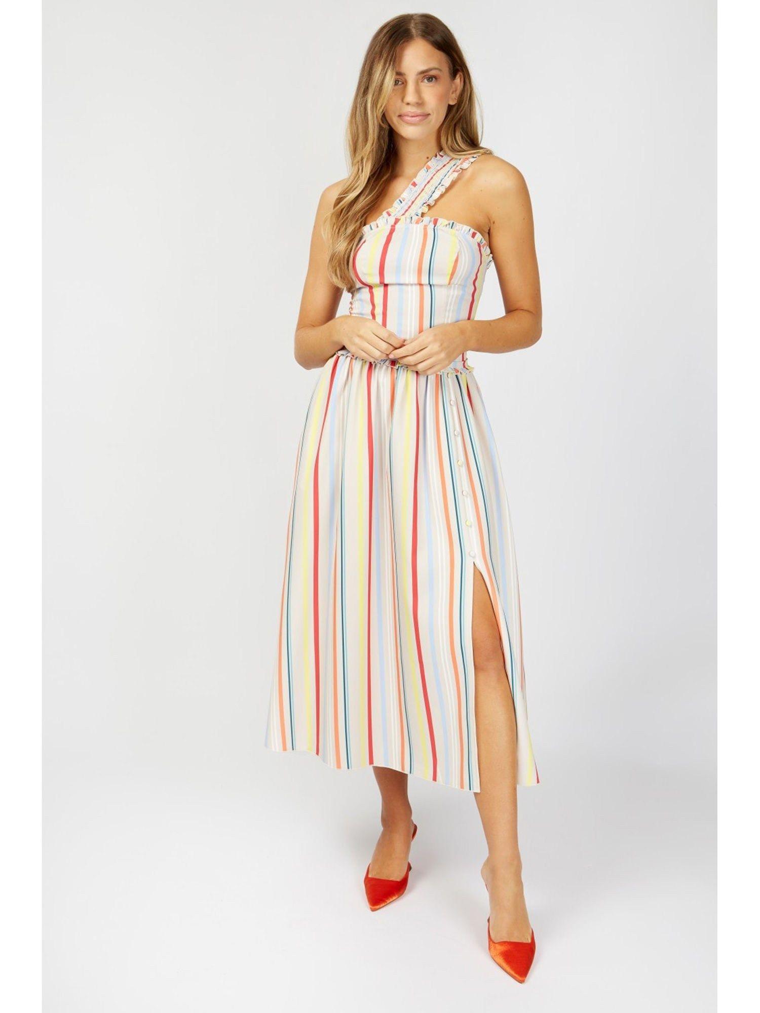 kassia stripe button detail midi skirt