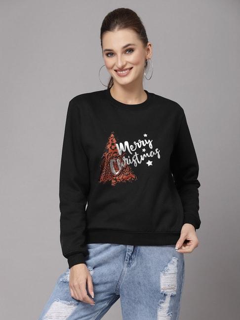 kassually black cotton graphic print sweatshirt