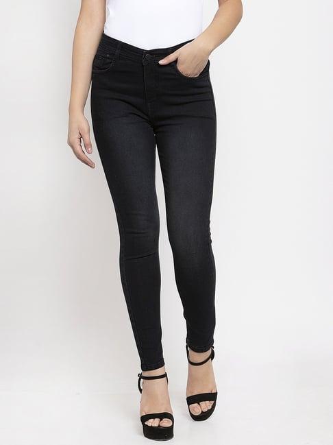 kassually black cotton relaxed fit mid rise jeans