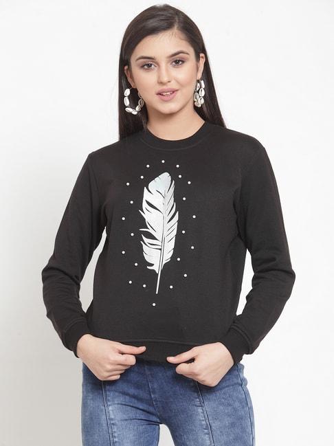 kassually black fleece embellished sweatshirt