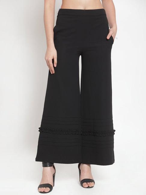 kassually black relaxed fit mid rise palazzos