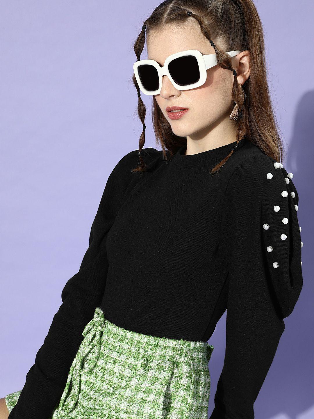 kassually black solid knitted top