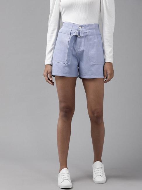 kassually blue cotton relaxed fit shorts