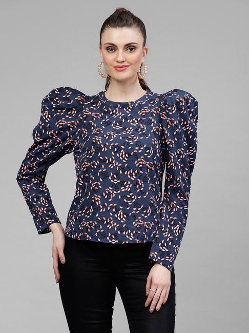 kassually blue floral print top