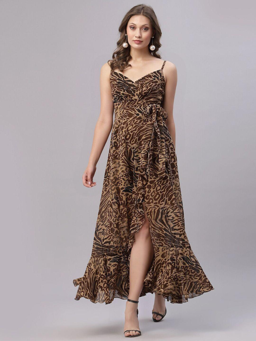 kassually brown animal georgette maxi dress