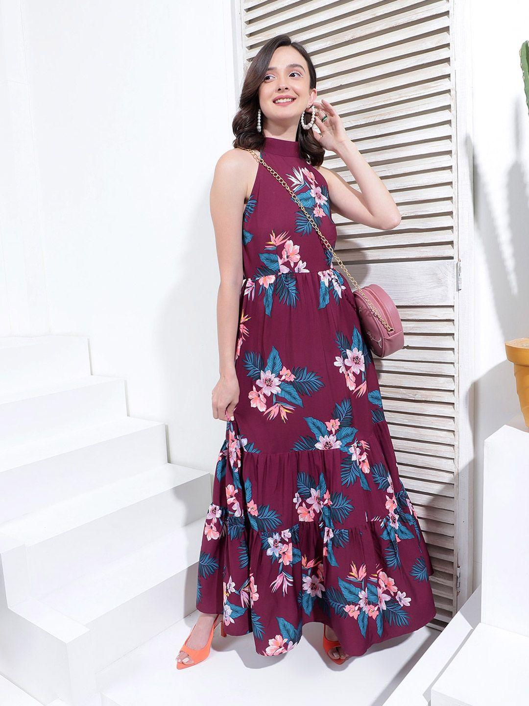 kassually floral print halter neck maxi dress